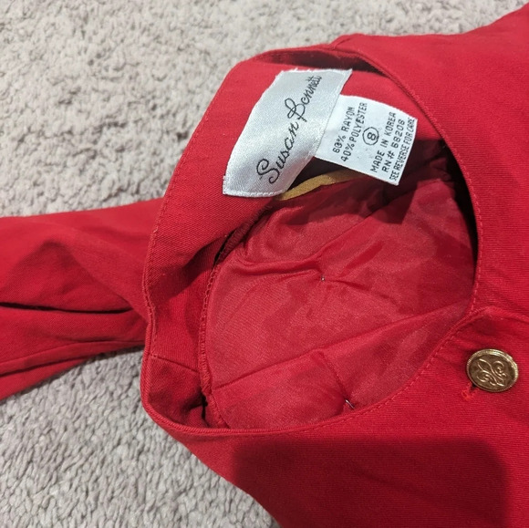Vintage Button front long sleeve red dress Susan Bennett size 8 - Picture 10 of 12